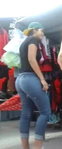Brunette with a fat ass in tight jeans