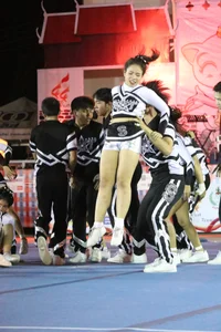 Bunch of athletic Thai cheerleaders at a competition