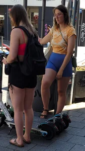 Chubby Girl in Blue Spandex Shorts Street Creepshot