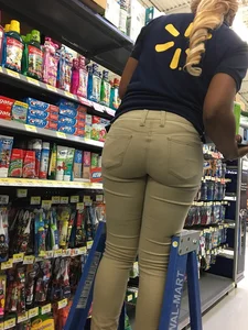 Ebony Walmart employee in tight jeans with a big booty
