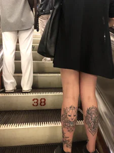 Slim Legs With Tattoos on Calves Escalator Creepshot