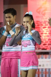 Bunch of athletic Thai cheerleaders at a competition