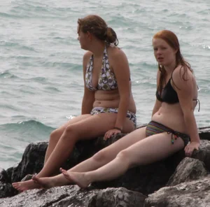 Two thick bikini teens at the beach