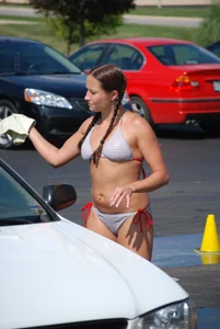 Various sexy girls at car washes in bikinis