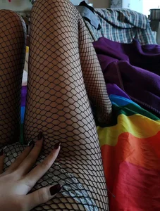 Hot Fishnet Pantyhose in Bed Selfie