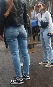 Various hot butts in tight jeans on the street and inside cafes, some teens too