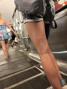 Perfect Hot Legs in Shorts Subway Escalator and Street Closeups