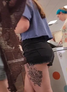OC. Petite brunette with big round ass (slight cheek peek)