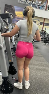 Stacked blonde college PAWG with pink shorts being eaten by ass