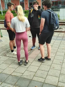 Cute teen wearing pink leggings