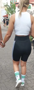 Theme Park Babes in spandex and denim shorts