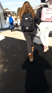 Teen in Grey Tights Street Photo