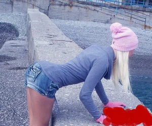 Blonde in Denim Shorts Bend Over