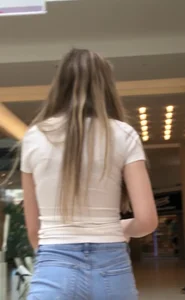 Sexy ass in tight denim shorts at the mall and getting food