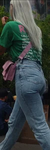 Blonde candid hottie wearing tight blue jeans, multiple closeups of her booty