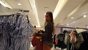 Super hot girl shopping in tiny and tight camo shorts with a nice ass
