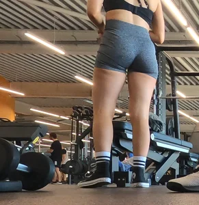 Cute gym blonde with orange hair ribbon