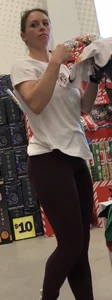 Yummy blonde in red leggings
