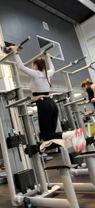 (Pt. 2) Very Hot GYM Girl with Huge Tits and big Ass looking into Camera