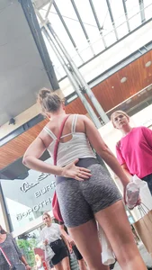 Tight gym shorts showing a fantastic blonde ass