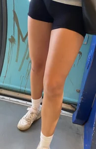 Spandex teen in train