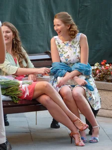Girls with Nice Legs Sitting on the Bench in Sandals Street Candid