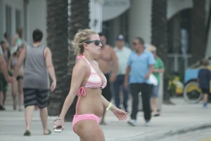 Saint Patrick's Day girls in bikinis at Deerfield Beach in Florida
