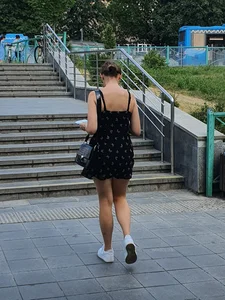 Girl in a Short Dress And Sneakers - Sexy Legs Street Creepshot