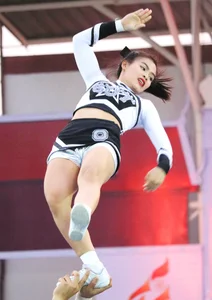 Bunch of athletic Thai cheerleaders at a competition