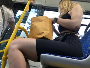 Gorgeous candid girl in spandex shorts bus and street creepshots