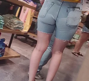 Nerdy teen slut with tight ass in jean shorts