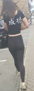Sexy skinny brunette teen in see thru leggings with a black thong on