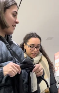 Tall glasses girl shopping in leggings