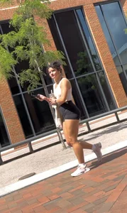 Curly Campus Brunette with amazing Bubble Butt in Tight Shorts (oc)