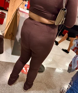 Thick Juicy Asian VPL in Dark Red Flare Pants (OC)