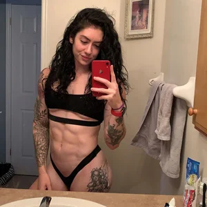 Girl with Amazing Hot Muscular Stomach Bathroom Mirror Selfies