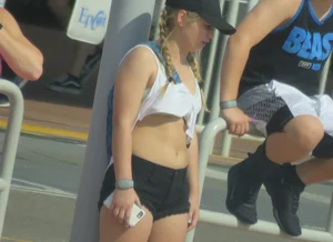 Couple of babes standing around in shorts