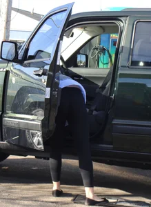 Some candid girls cleaning their cars in jeans and some showing ass crack