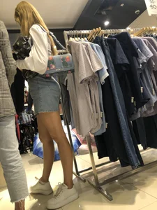 Hot Candid Booty And Legs in a Denim Skirt Store Creepshots
