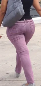 Black babe with a nice ass in tight jeans and vpl