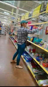 Candid Girl in Sandals and Blue Tights Store Creepshot