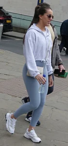 Milf in light leggings and visible thong line