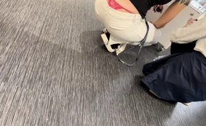 Amazing blonde in white pants with thongslip