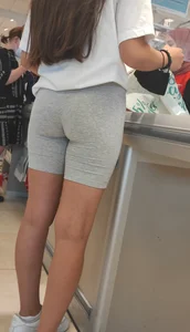 Amazing girl in grey spandex shorts at the mall, closeups of her firm hot ass and her crotch