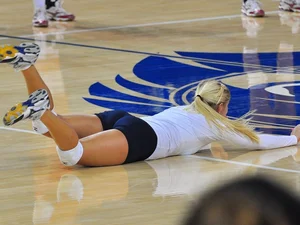 Blonde Volleyball Player Falling in the Gymnasium - Hot Ass and Fit Legs
