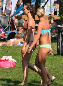 Various sexy girls in bikinis at the park