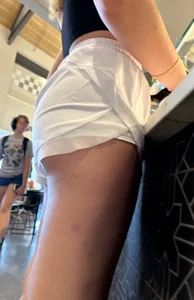 College girls lining up for lunch showing off
