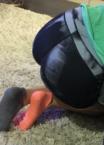 Girlfriend or sister laying down in spandex shorts with a nice ass