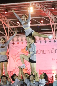 Bunch of athletic Thai cheerleaders at a competition