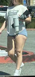 Blonde Pawg college chick in short tight legging shorts